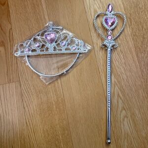 Kids Silver and Pink Tiara and Wand Set